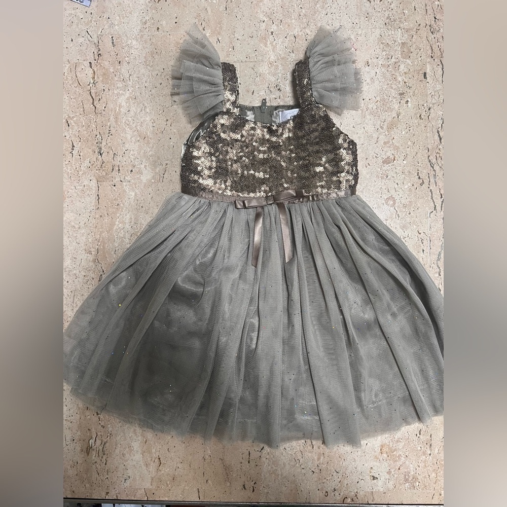 Popatu Olive Green Tulle, Sparkles and Sequins Party Dress Girl’s Size 2T